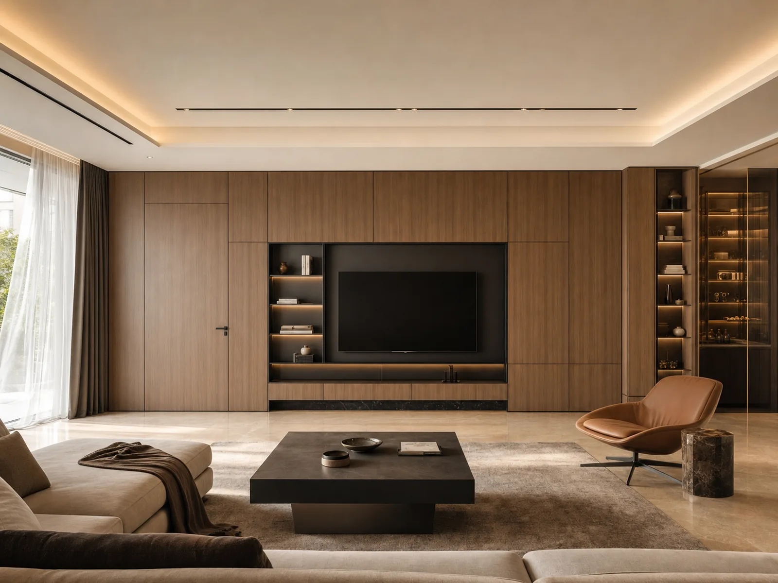 Integrated living room with wall panels and TV cabinet by VOGUER