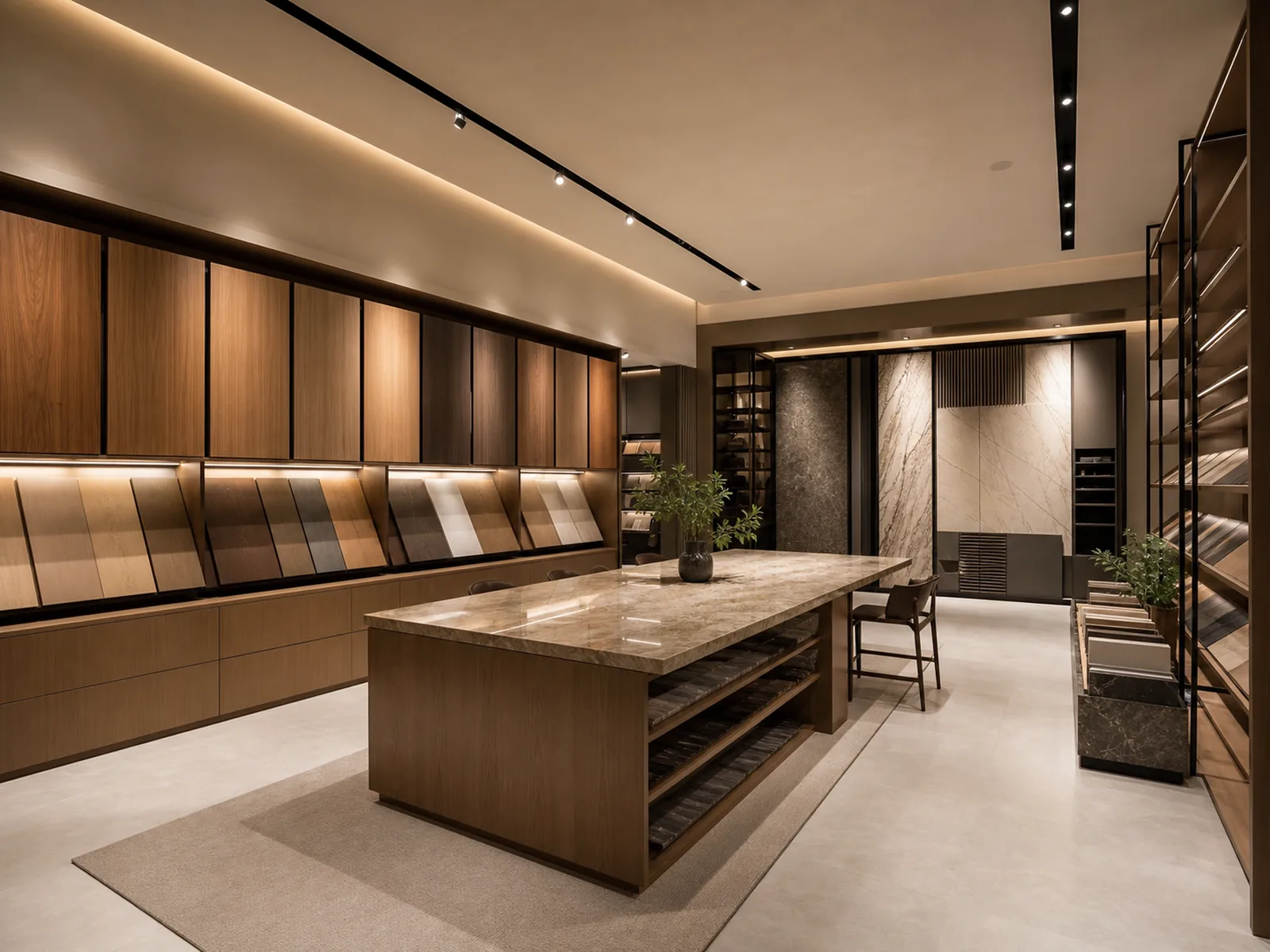 VOGUER material showroom with finish samples for global dealers